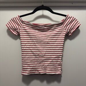 H&M Striped Off The Shoulder Crop Top
